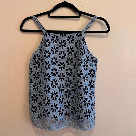 Anthropologie Maeve Daisy Cutout Eyelit Blue Tank Top Y2K 0 - Picture 2 of 10